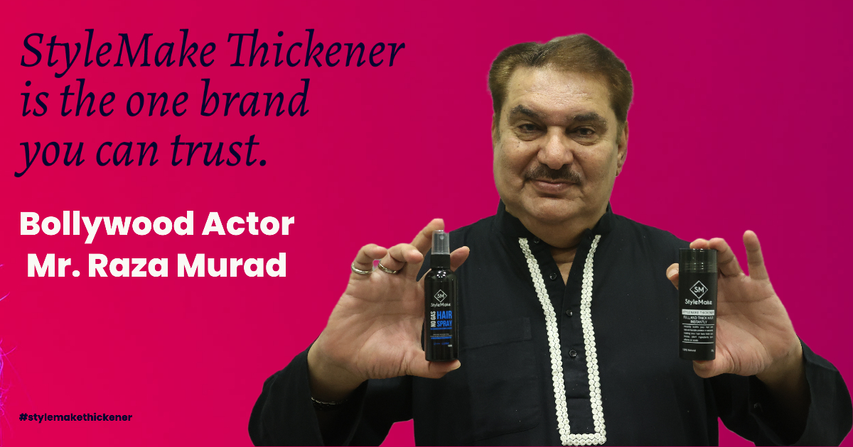 Raza Murad using StyleMake Thickener Hair Building Fiber Instant Hair Concealer for Men and Women in India with Super Fast Delivery.